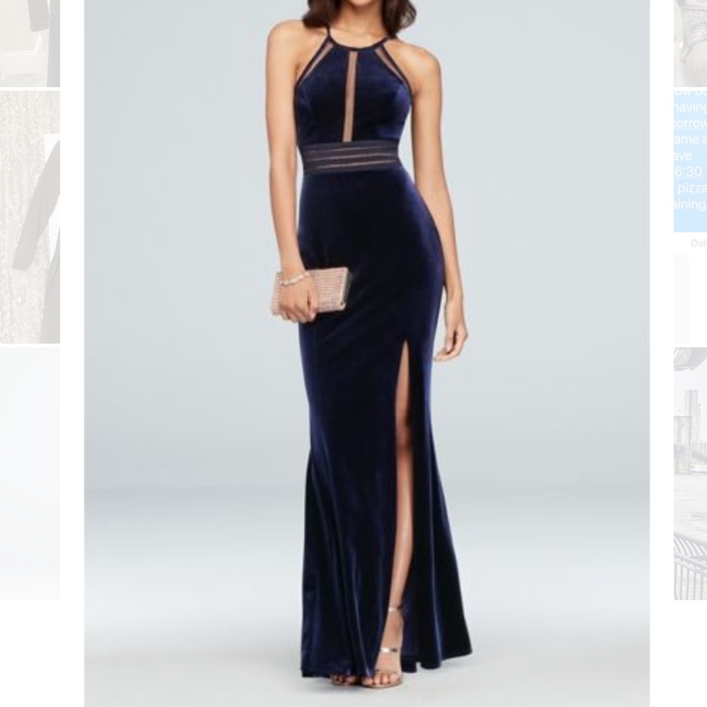 David’s bridal navy velvet dress